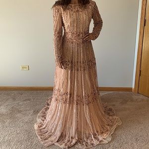 Beautiful light pink long sleeve evening gown